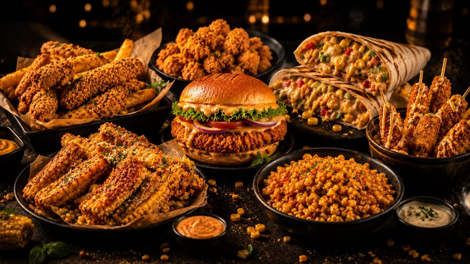 A spread of finished ZPOP food products, representing the food stage of the vision